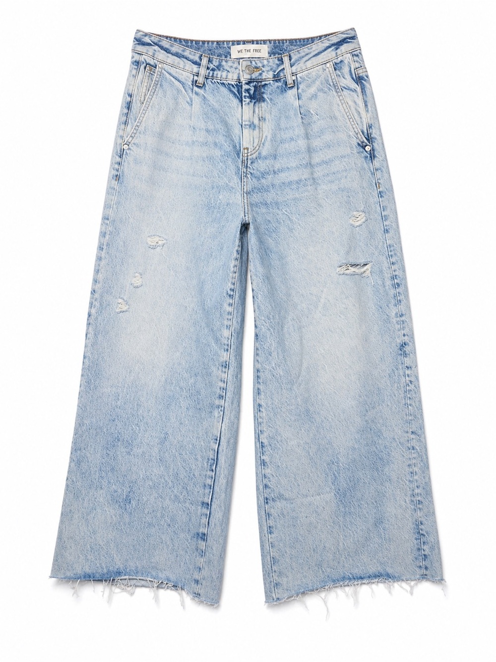We The Free People Light Wash Wide Leg Distressed Jeans Raw Hem 90s- Sz 30